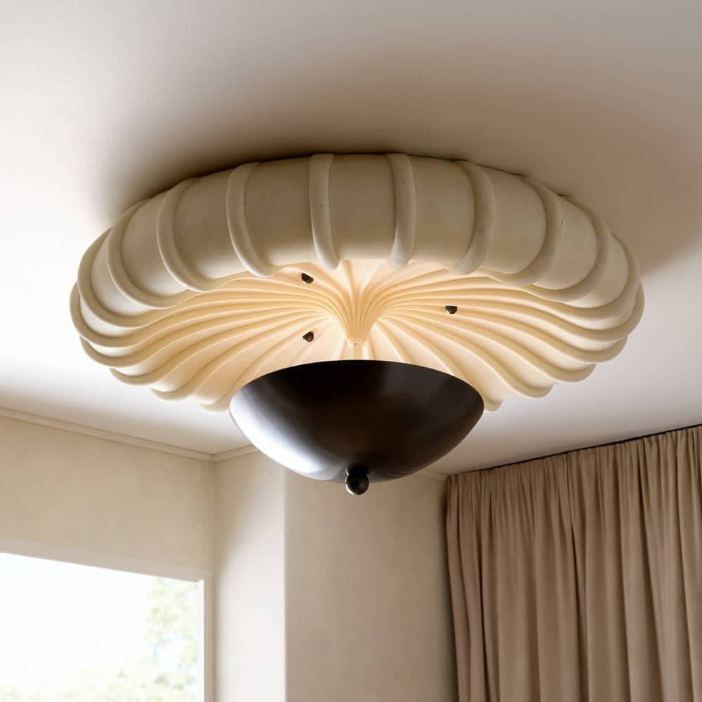 Artisan Camella Flush Mount – English Bronze Steel, Ivory Ricestone — view 2