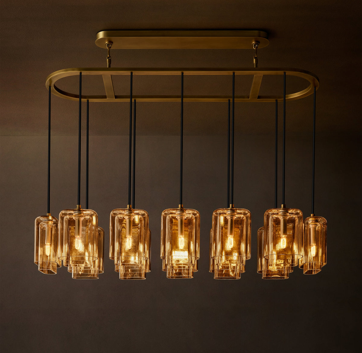 Artisan Lacour Amber Glass Rectangular Chandelier – 54" — view 1