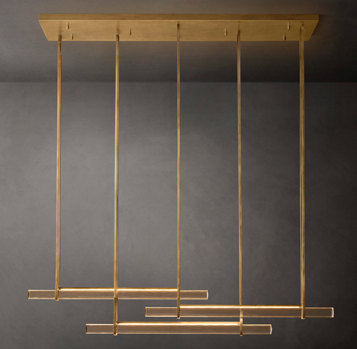Sculptural Audubon Crystal Triple Bar Linear Chandelier – 60" — view 1