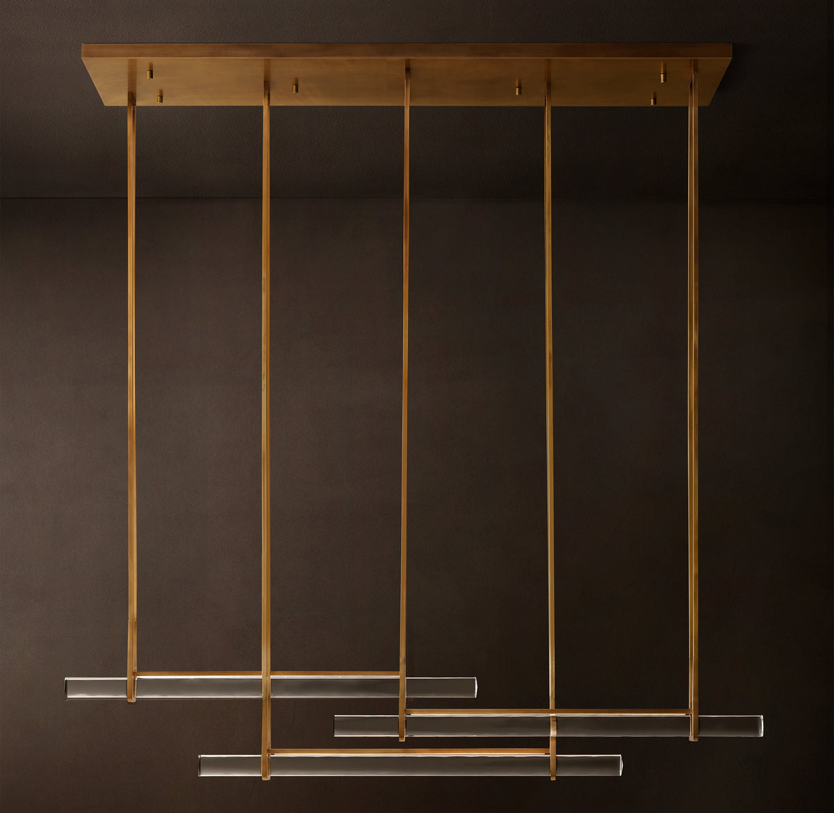 Sculptural Audubon Crystal Triple Bar Linear Chandelier – 60" — view 3