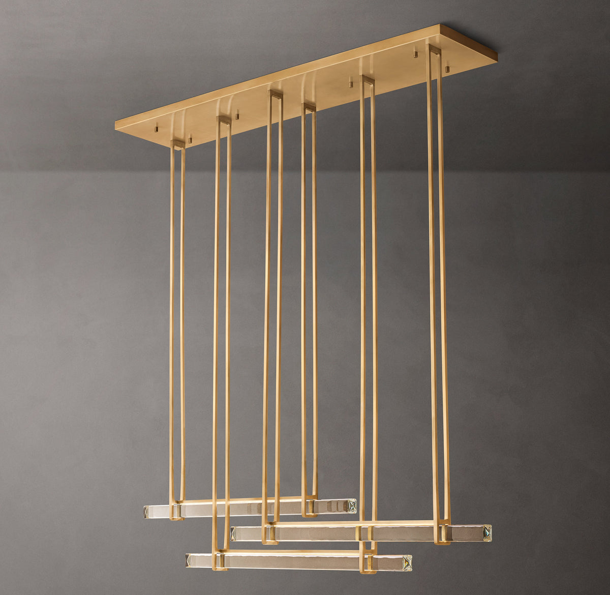 Sculptural Audubon Crystal Triple Bar Linear Chandelier – 60" — view 4