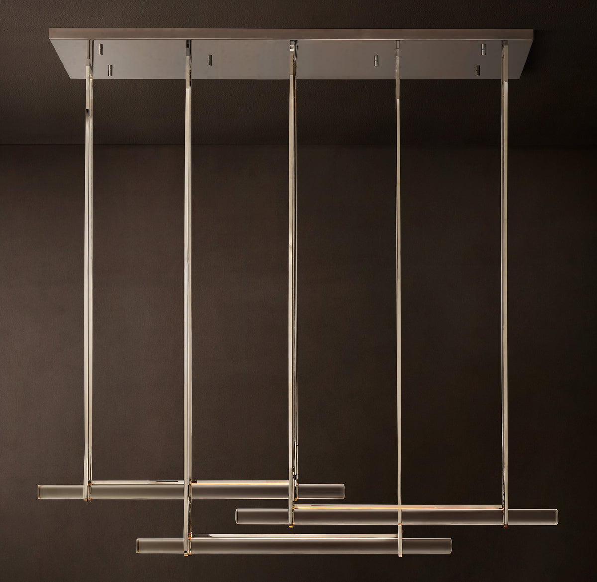 Sculptural Audubon Crystal Triple Bar Linear Chandelier – 72" — view 3