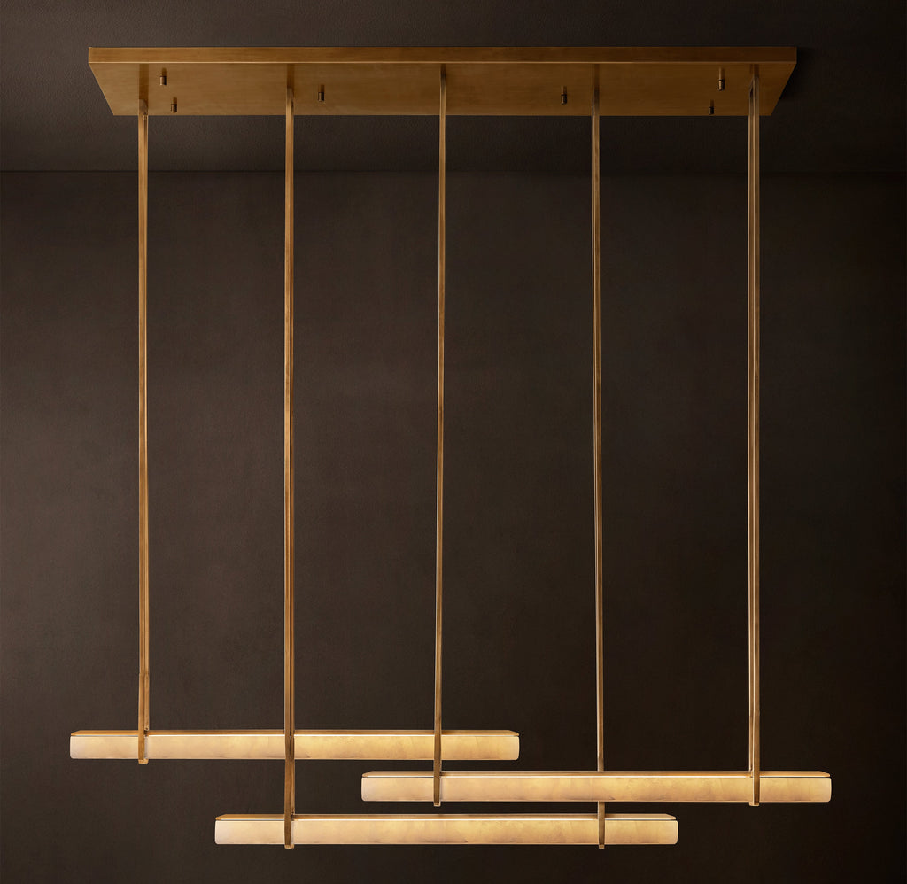 Sculptural Audubon Alabaster Triple Bar Linear Chandelier — view 2