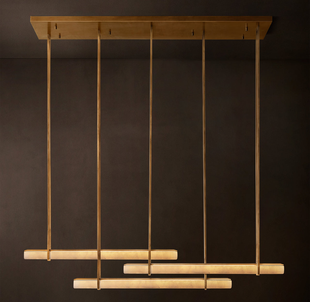 Sculptural Audubon Alabaster Triple Bar Linear Chandelier — view 2