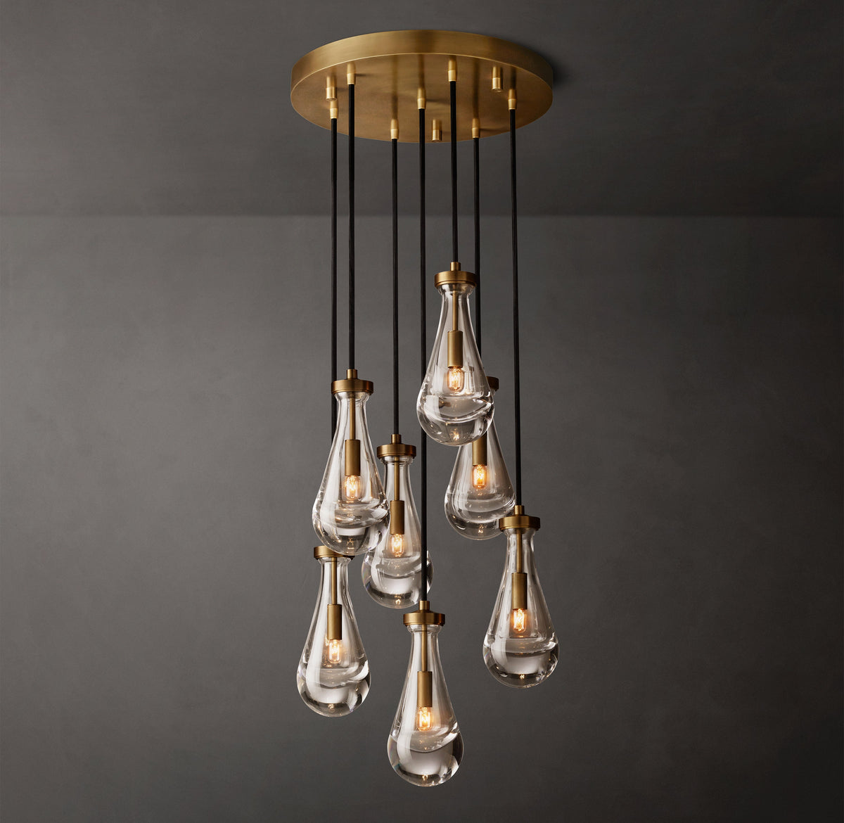 Signature Rain Round Chandelier – 18" Vintage Brass — view 1