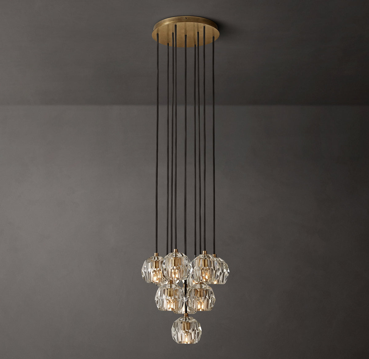 Heritage Boule De Cristal Clear Glass Round Cluster Chandelier – 14" Lacquered Burnished Brass — view 1