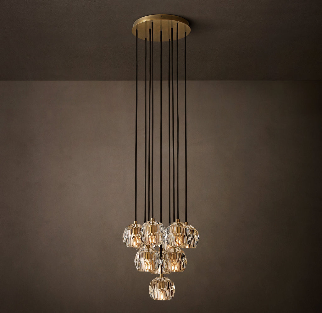 Heritage Boule De Cristal Clear Glass Round Cluster Chandelier – 14" Lacquered Burnished Brass — view 2