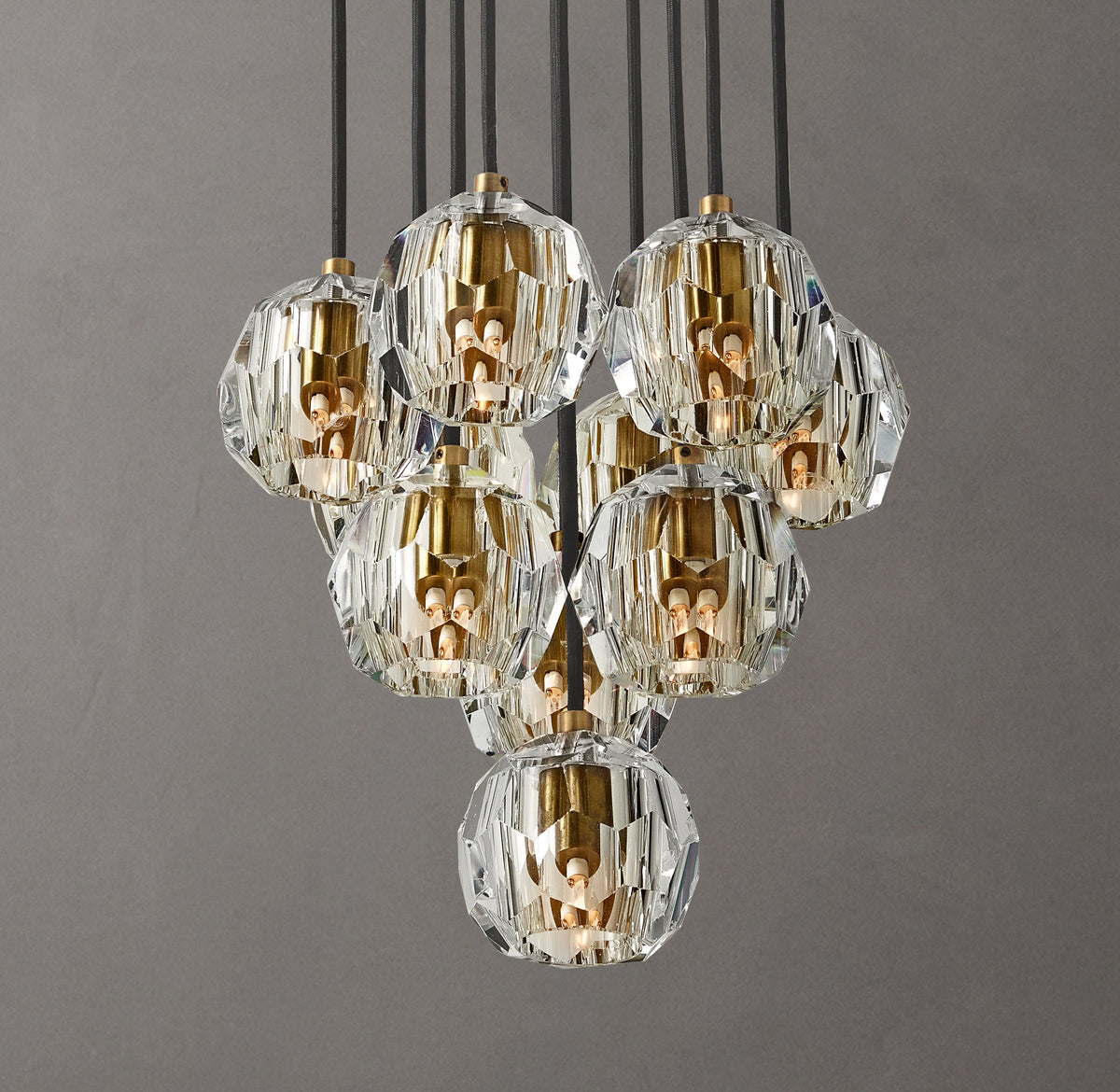 Heritage Boule De Cristal Clear Glass Round Cluster Chandelier – 14" Lacquered Burnished Brass — view 3