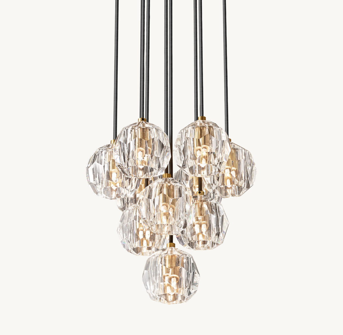 Heritage Boule De Cristal Clear Glass Round Cluster Chandelier – 14" Lacquered Burnished Brass — view 5
