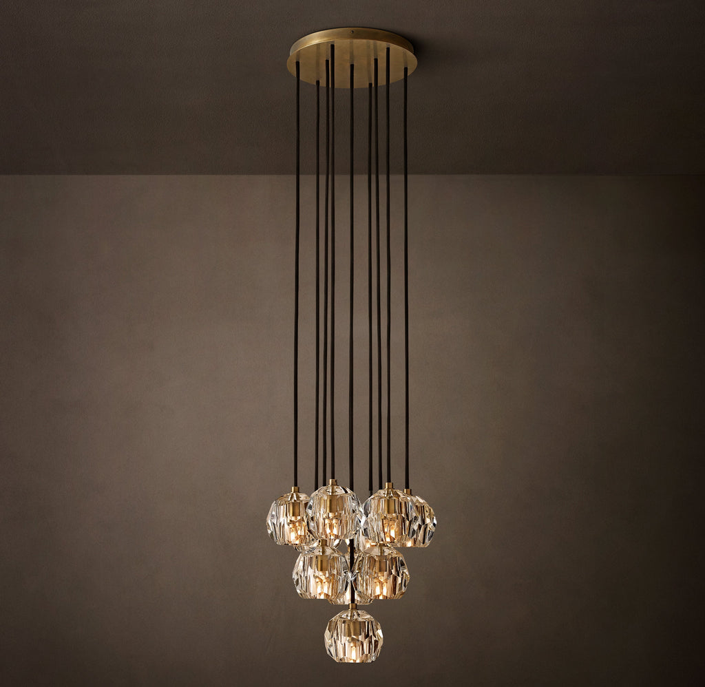 Heritage Boule De Cristal Clear Glass Round Cluster Chandelier – 14" Lacquered Burnished Brass — view 6
