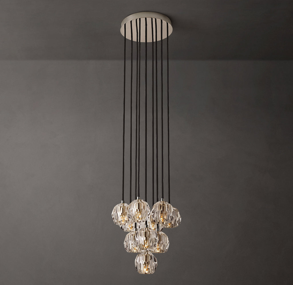 Heritage Boule De Cristal Clear Glass Round Cluster Chandelier – 14" Polished Nickel — view 1