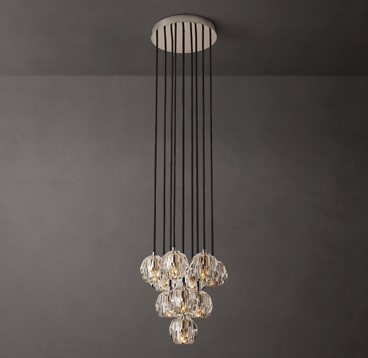 Heritage Boule De Cristal Clear Glass Round Cluster Chandelier – 14" Polished Nickel — view 1