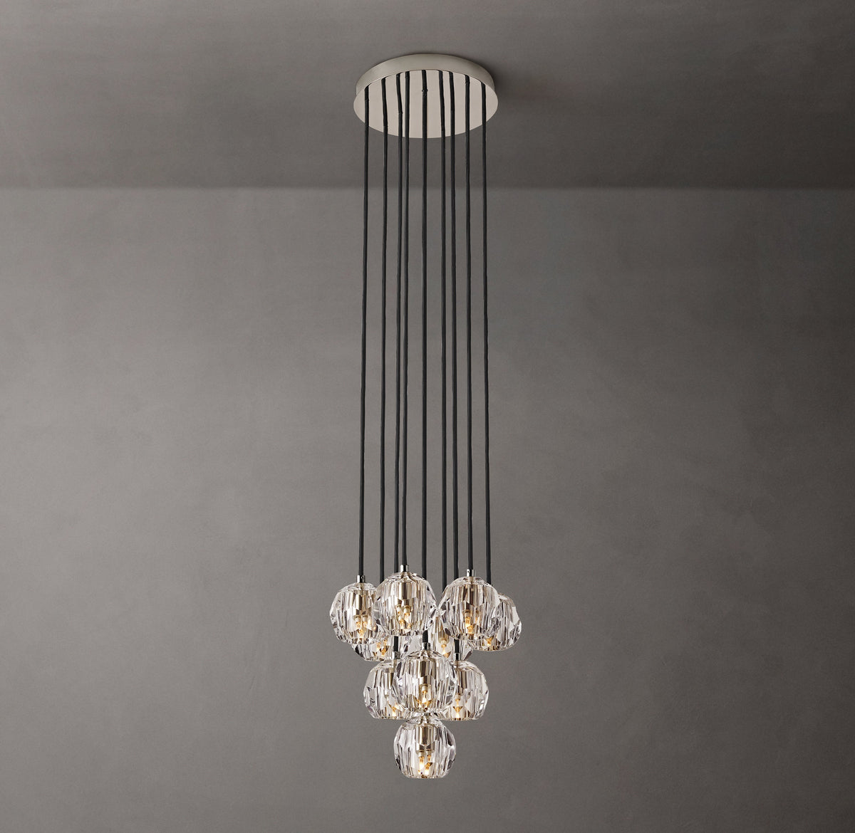 Heritage Boule De Cristal Clear Glass Round Cluster Chandelier – 14" Polished Nickel — view 5