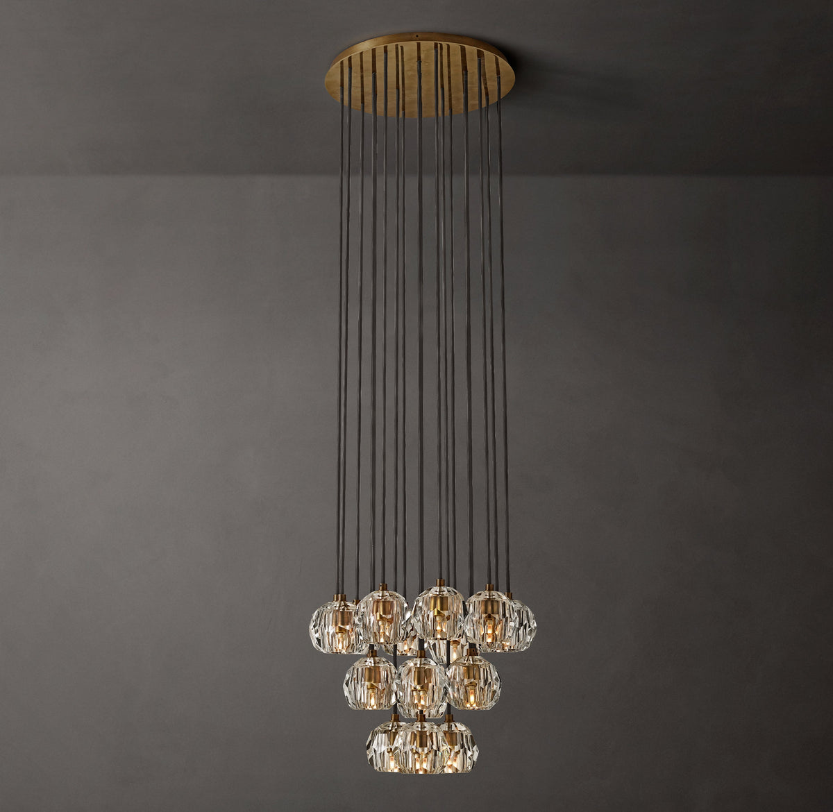 Heritage Boule De Cristal Clear Glass Round Cluster Chandelier – 19" Lacquered Burnished Brass — view 1