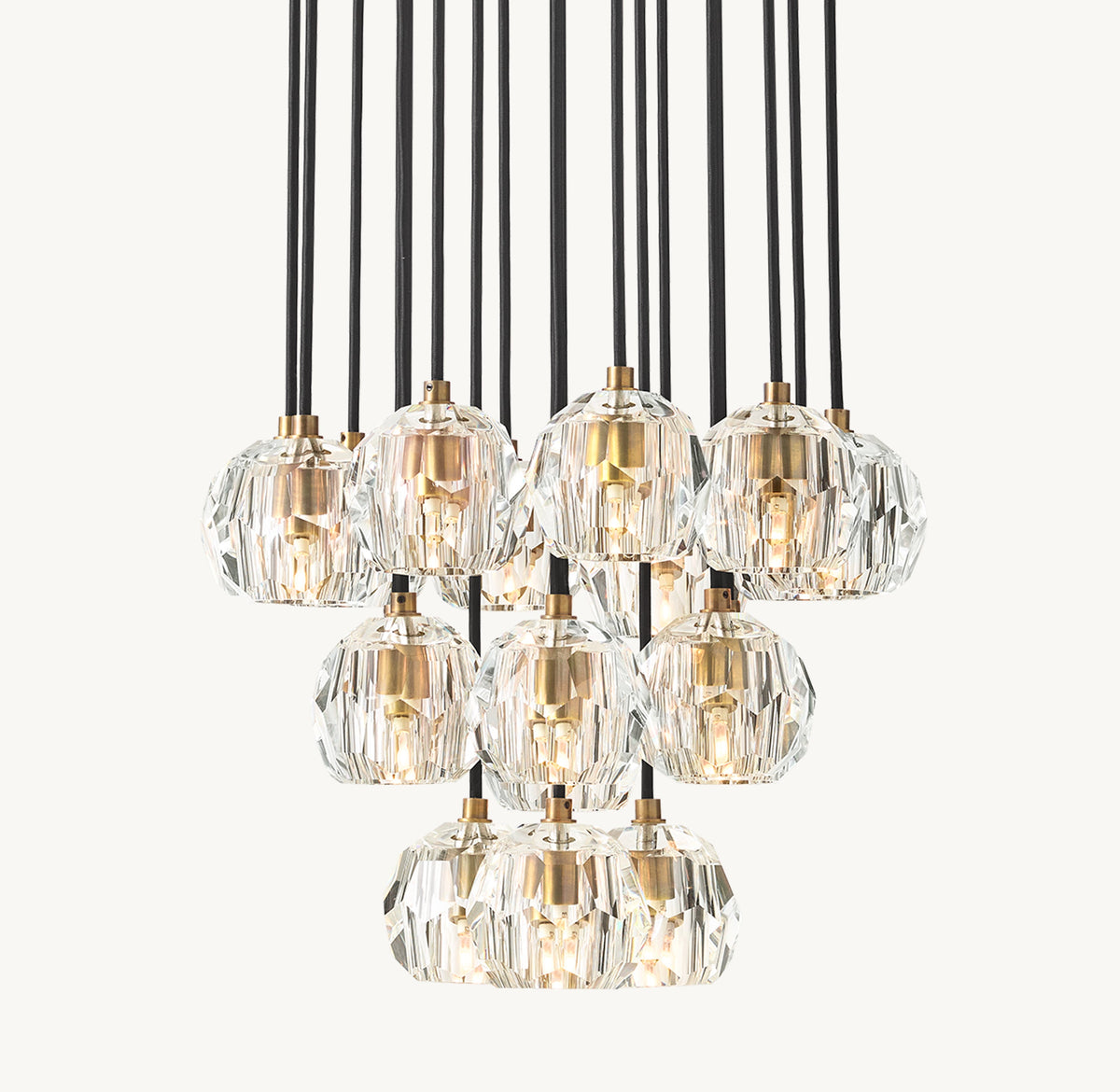 Heritage Boule De Cristal Clear Glass Round Cluster Chandelier – 19" Lacquered Burnished Brass — view 2