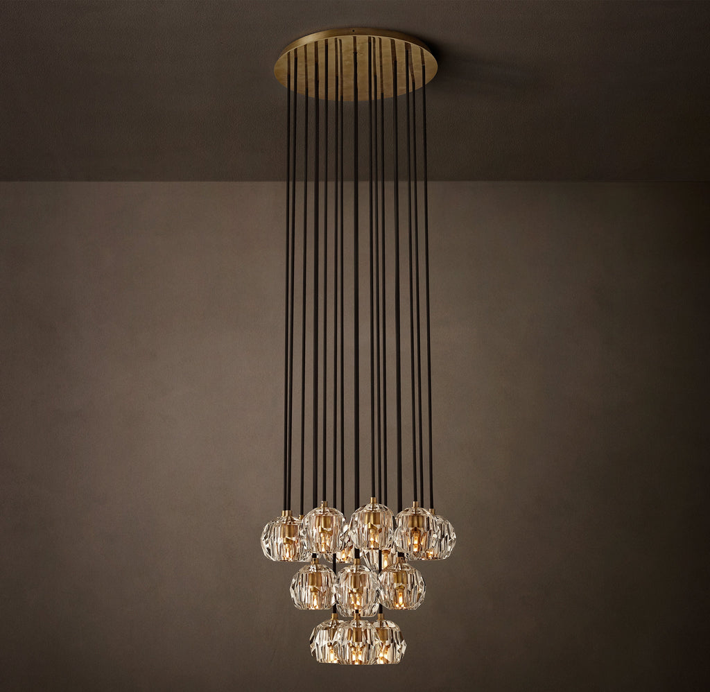 Heritage Boule De Cristal Clear Glass Round Cluster Chandelier – 19" Lacquered Burnished Brass — view 3