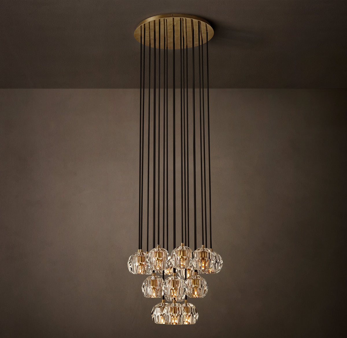 Heritage Boule De Cristal Clear Glass Round Cluster Chandelier – 19" Lacquered Burnished Brass — view 3