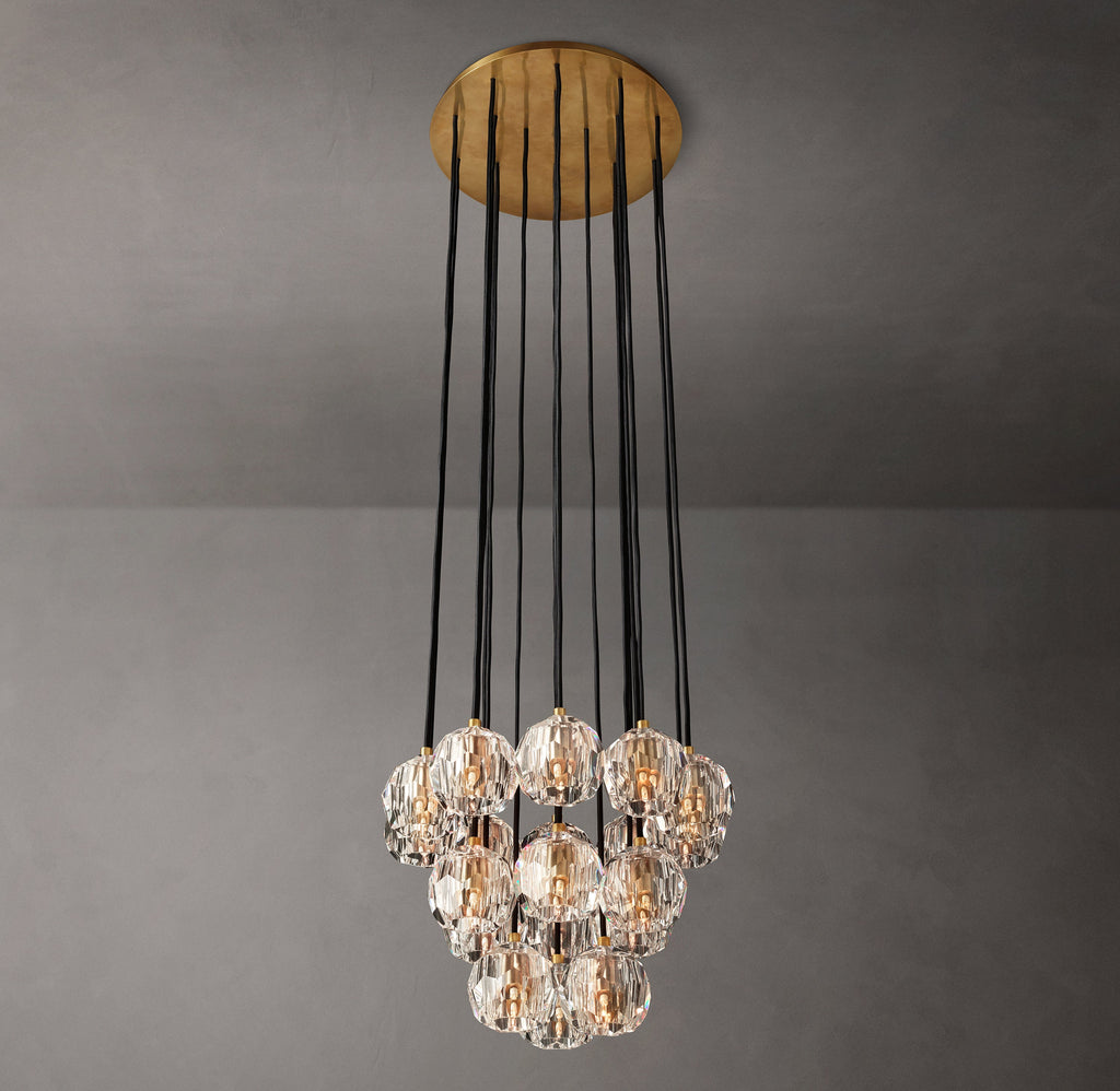Heritage Boule De Cristal Clear Glass Round Cluster Chandelier – 19" Lacquered Burnished Brass — view 5
