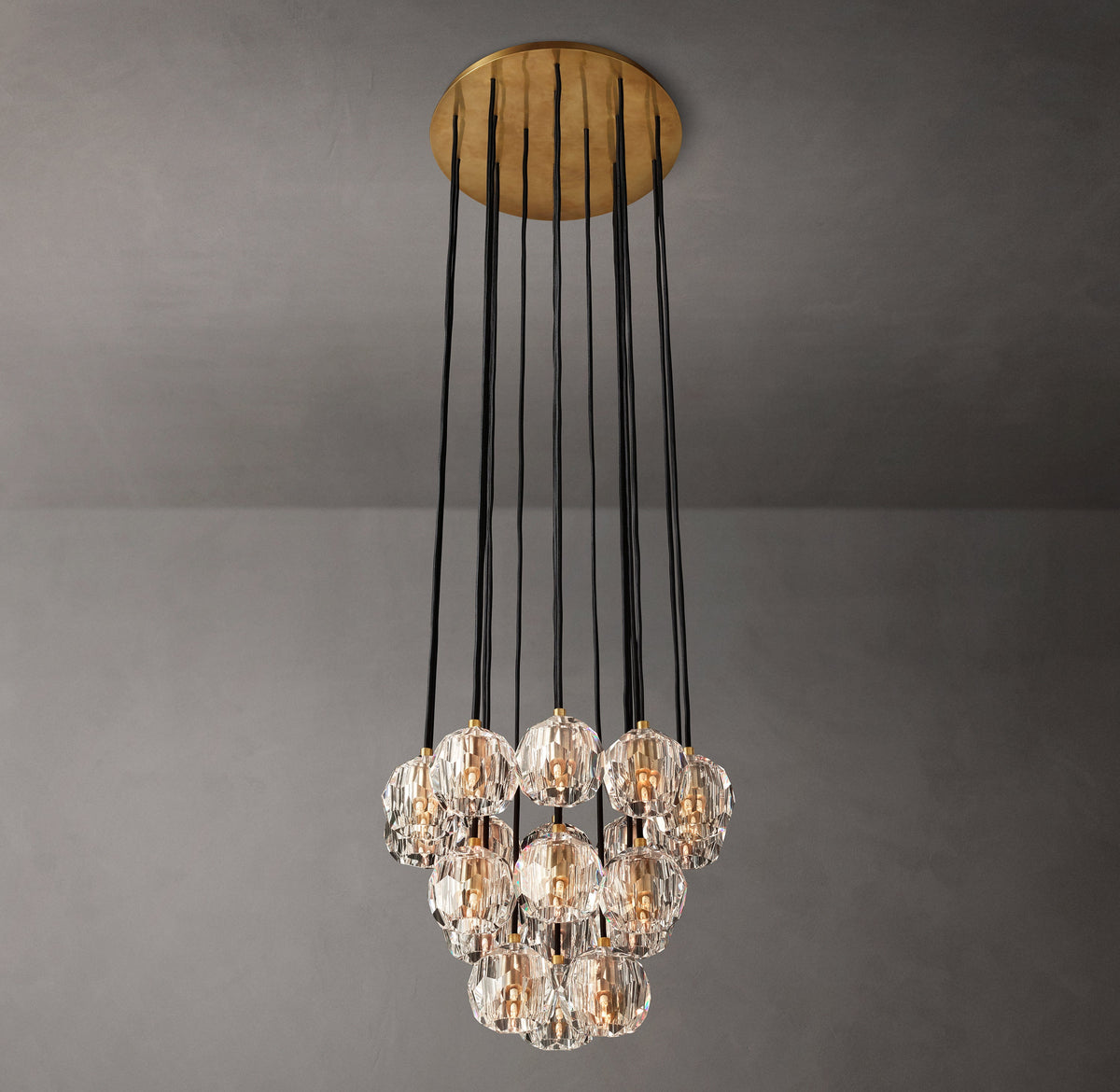 Heritage Boule De Cristal Clear Glass Round Cluster Chandelier – 19" Lacquered Burnished Brass — view 5