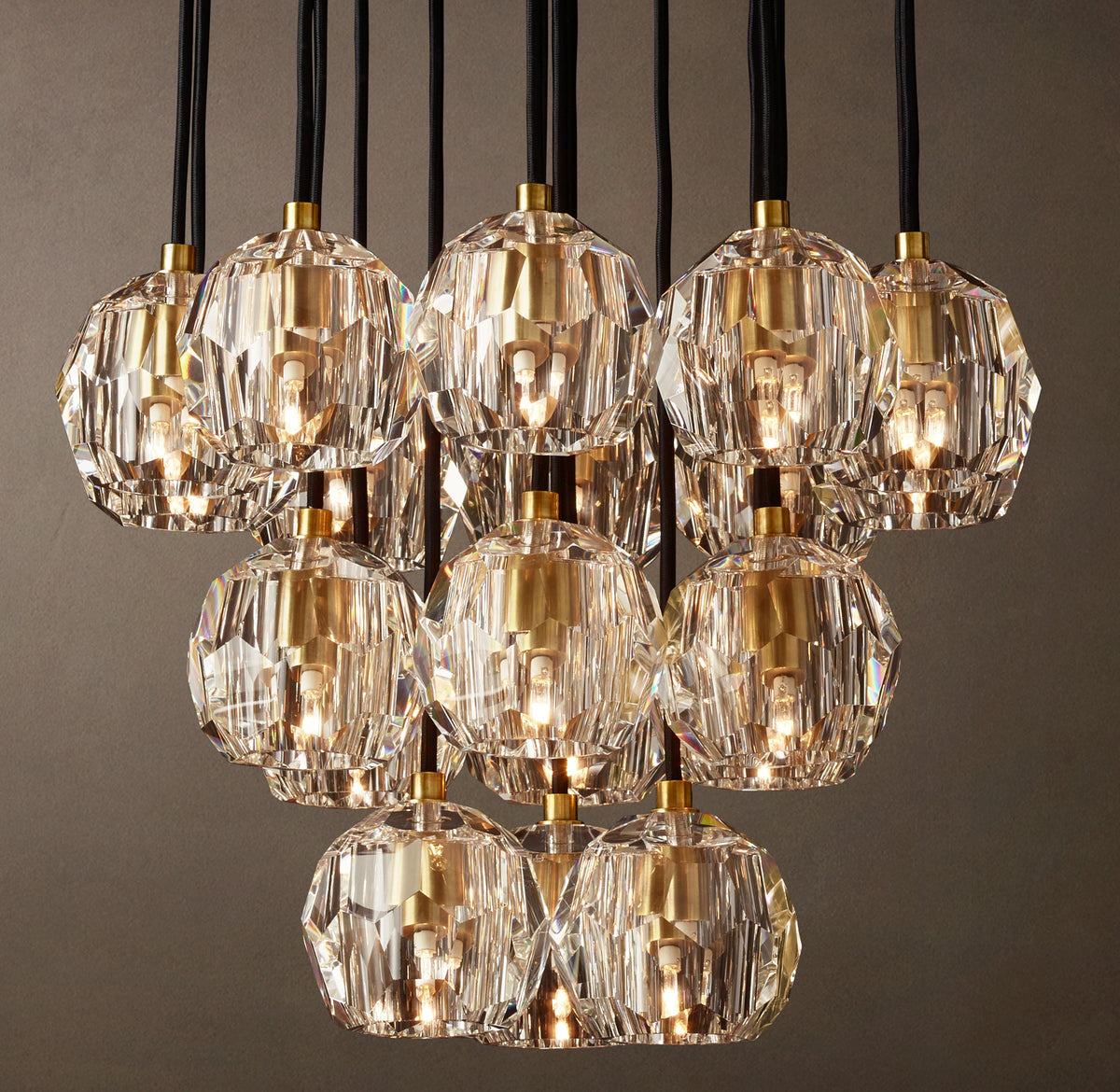 Heritage Boule De Cristal Clear Glass Round Cluster Chandelier – 19" Lacquered Burnished Brass — view 6