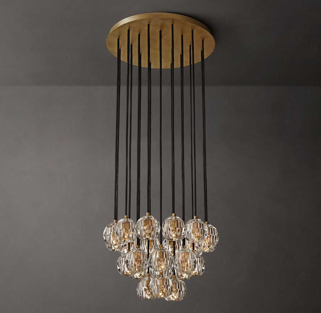Heritage Boule De Cristal Clear Glass Round Cluster Chandelier – 24" Lacquered Burnished Brass — view 1