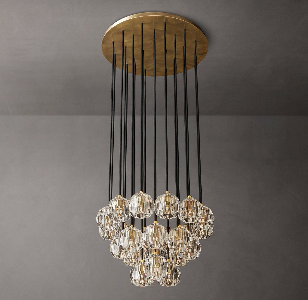 Heritage Boule De Cristal Clear Glass Round Cluster Chandelier – 24" Lacquered Burnished Brass — view 2
