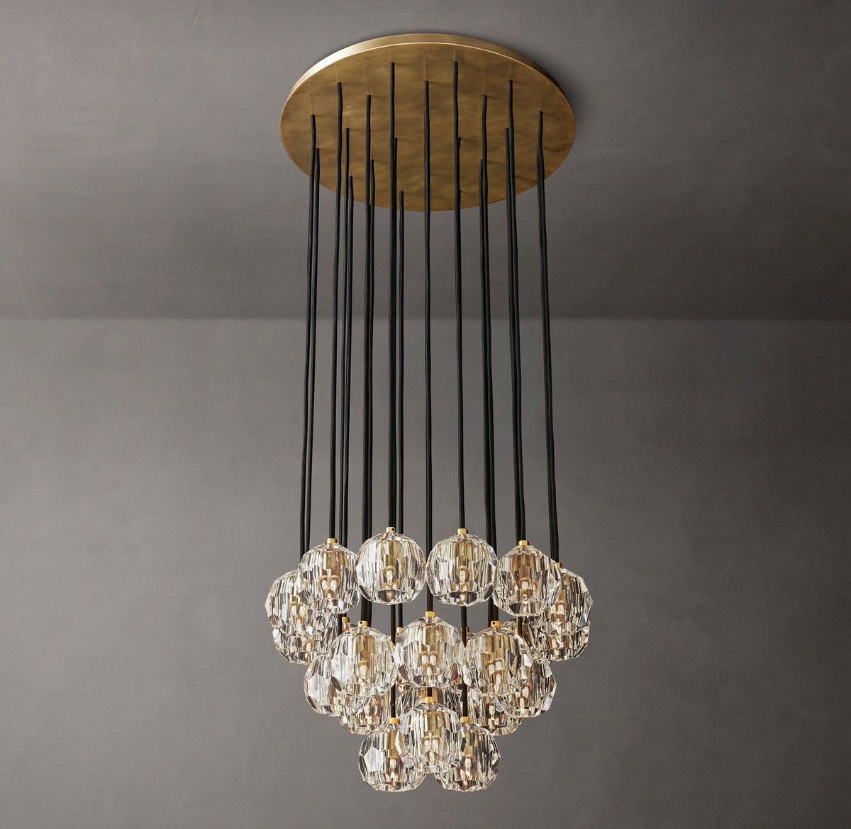 Heritage Boule De Cristal Clear Glass Round Cluster Chandelier – 24" Lacquered Burnished Brass — view 2