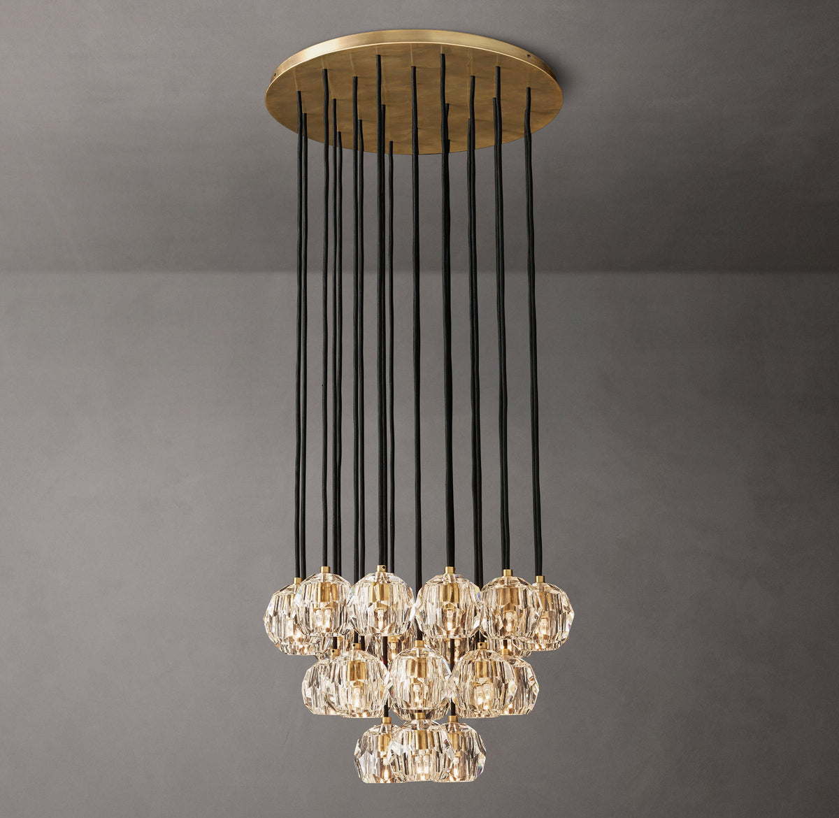 Heritage Boule De Cristal Clear Glass Round Cluster Chandelier – 24" Lacquered Burnished Brass — view 4