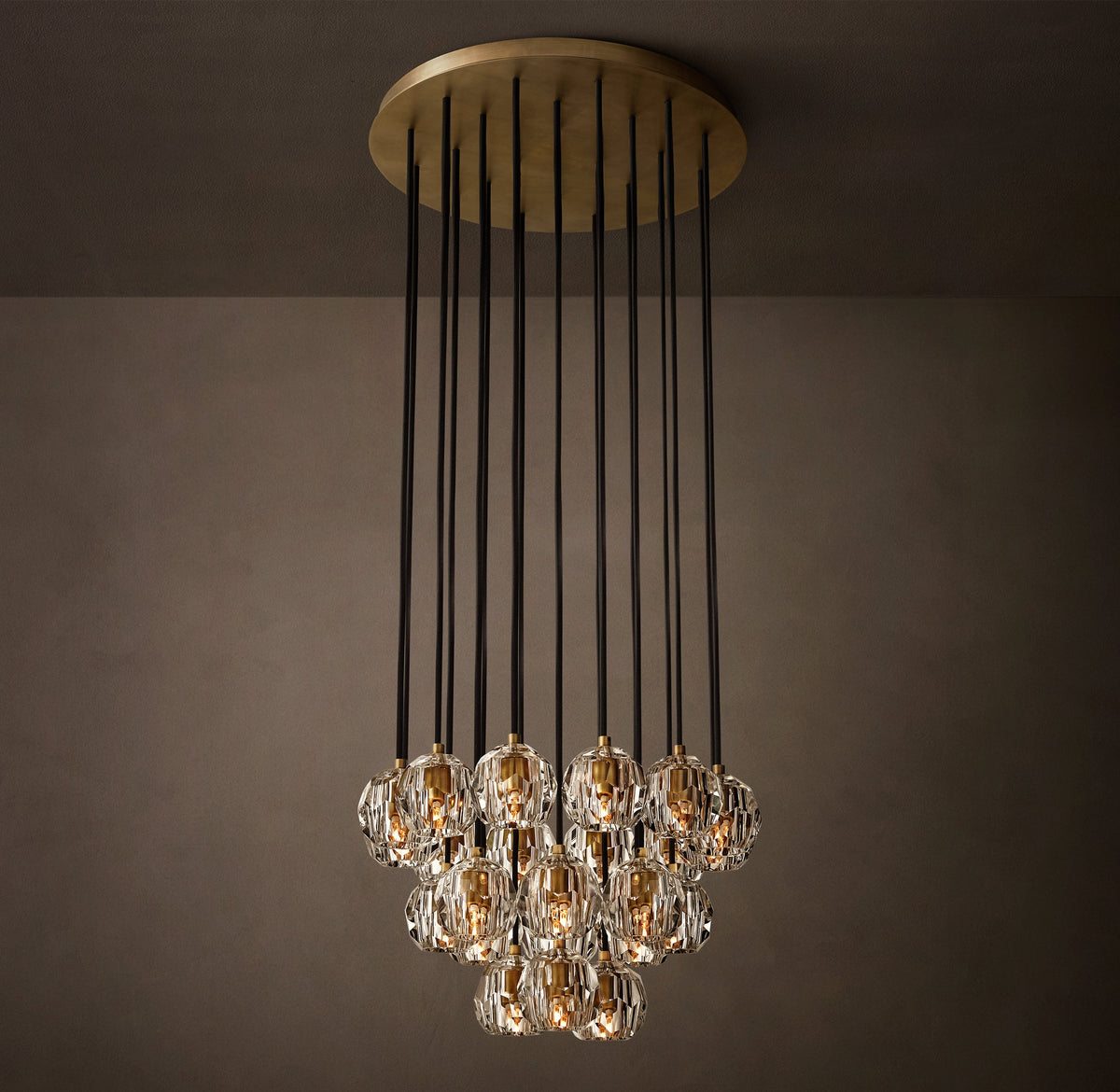 Heritage Boule De Cristal Clear Glass Round Cluster Chandelier – 24" Lacquered Burnished Brass — view 5