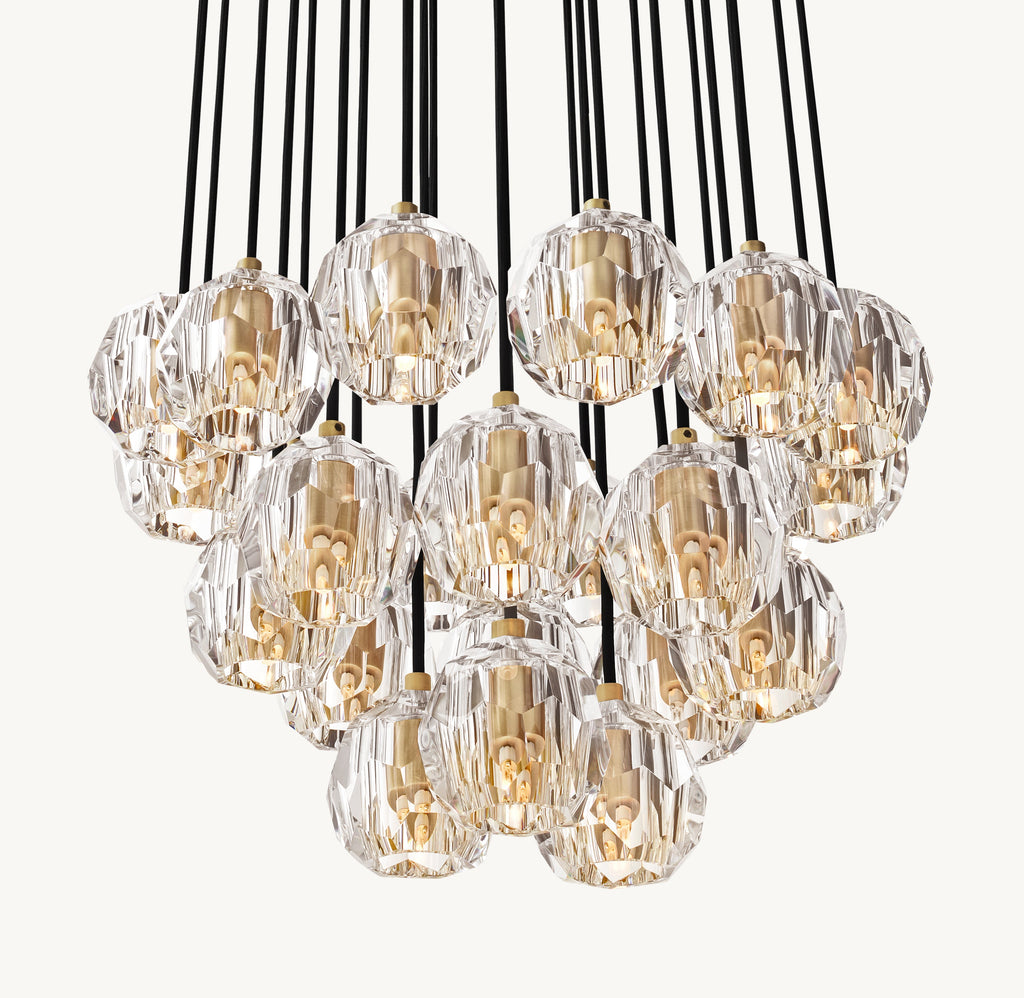 Heritage Boule De Cristal Clear Glass Round Cluster Chandelier – 24" Lacquered Burnished Brass — view 6