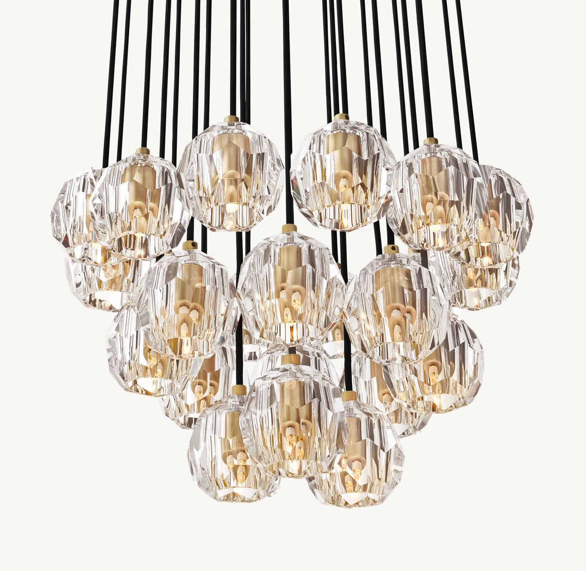Heritage Boule De Cristal Clear Glass Round Cluster Chandelier – 24" Lacquered Burnished Brass — view 6