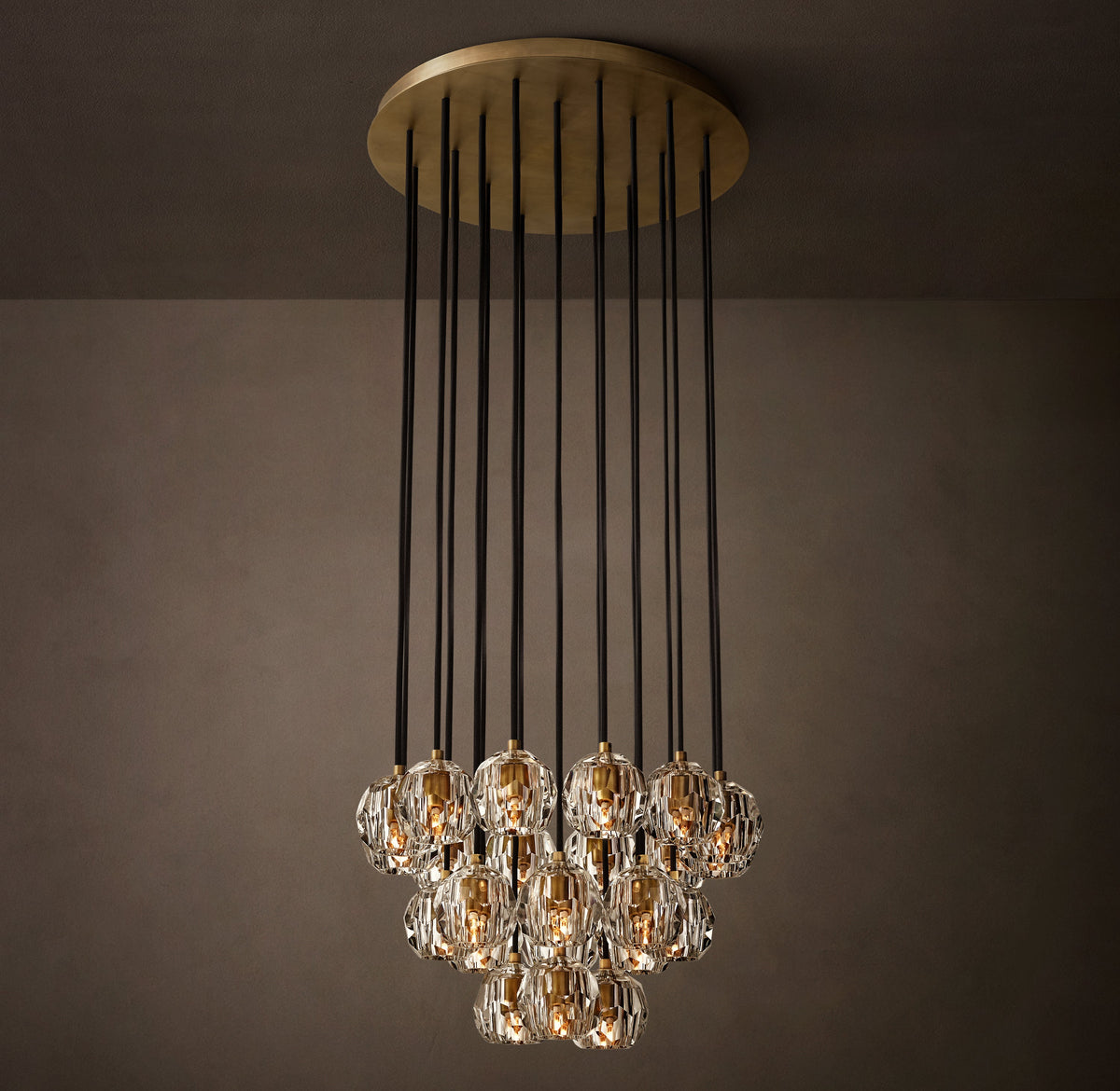 Heritage Boule De Cristal Clear Glass Round Cluster Chandelier – 24" Lacquered Burnished Brass — view 7