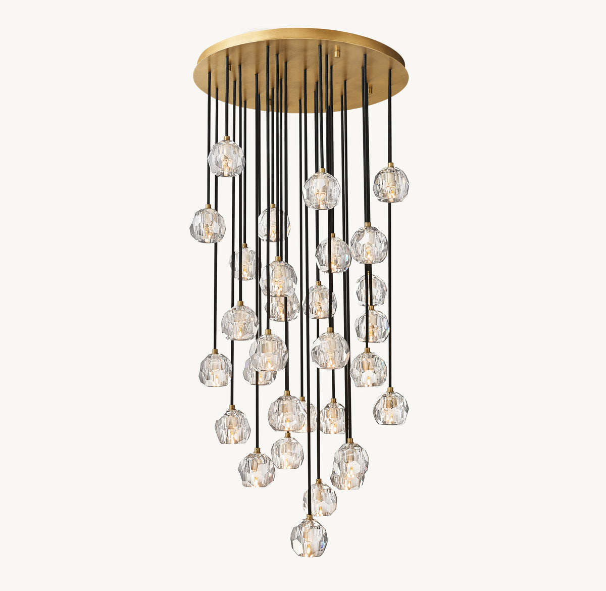 Heritage Boule De Cristal Clear Glass Round Cluster Chandelier – 30" Lacquered Burnished Brass — view 1