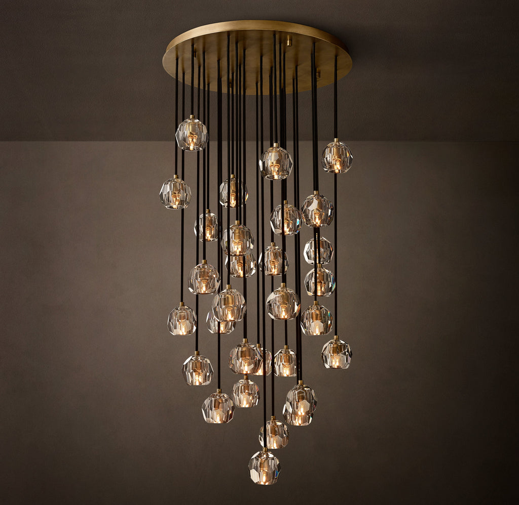 Heritage Boule De Cristal Clear Glass Round Cluster Chandelier – 30" Lacquered Burnished Brass — view 2