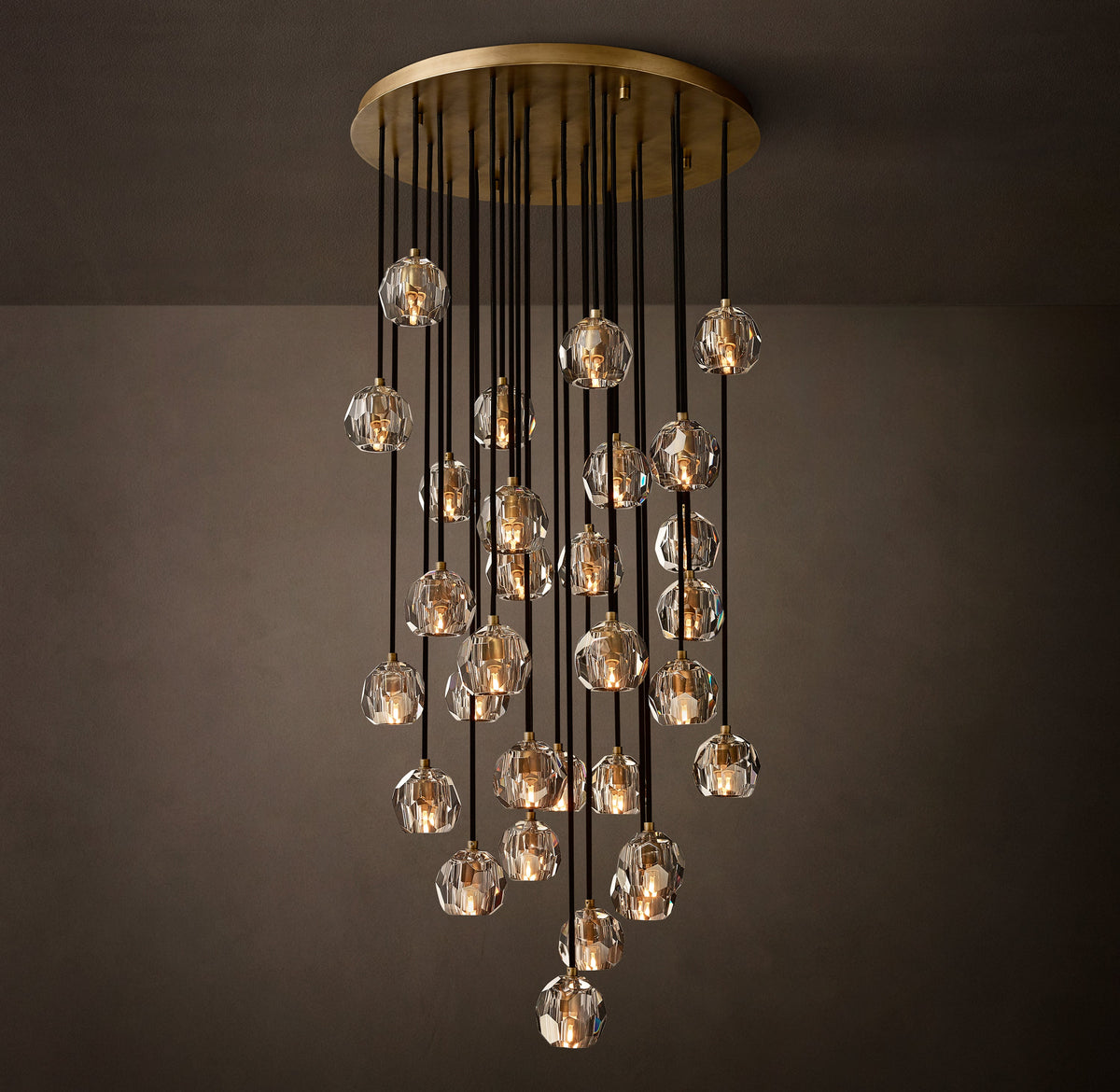 Heritage Boule De Cristal Clear Glass Round Cluster Chandelier – 30" Lacquered Burnished Brass — view 2