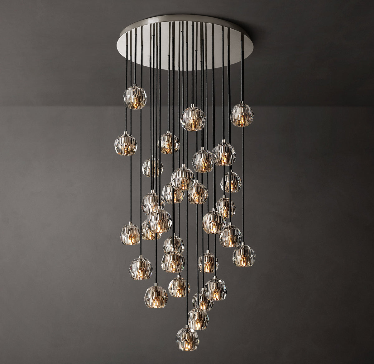 Heritage Boule De Cristal Clear Glass Round Cluster Chandelier – 30" Polished Nickel — view 1