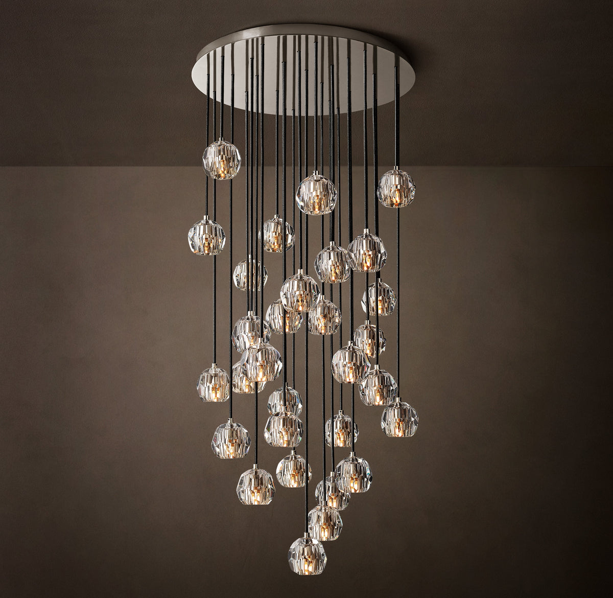 Heritage Boule De Cristal Clear Glass Round Cluster Chandelier – 30" Polished Nickel — view 3