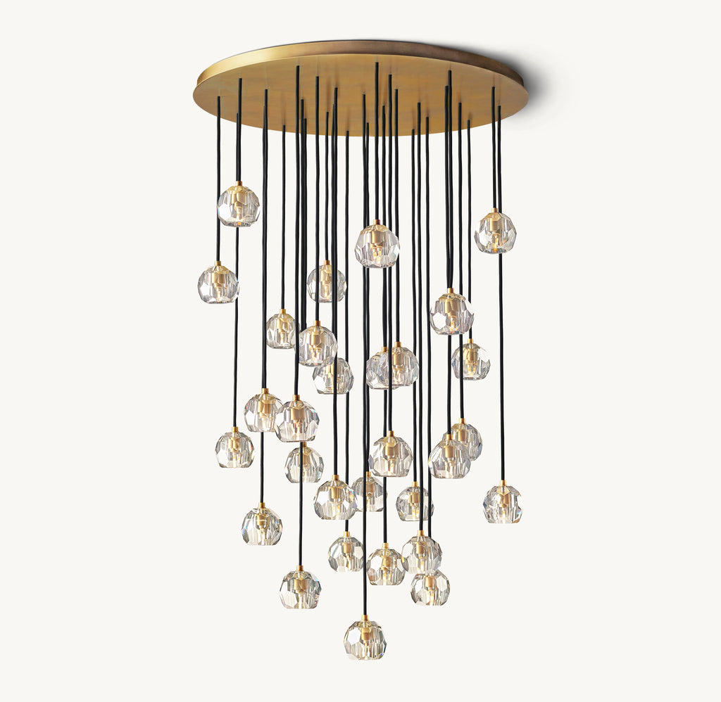 Heritage Boule De Cristal Clear Glass Round Cluster Chandelier – 40" Lacquered Burnished Brass — view 1