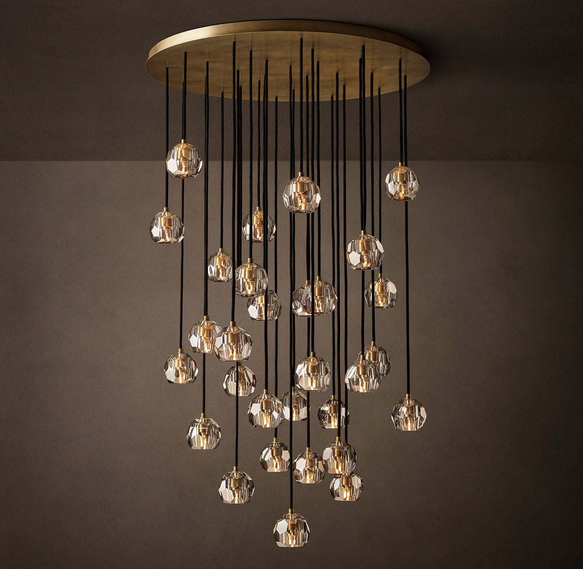 Heritage Boule De Cristal Clear Glass Round Cluster Chandelier – 40" Lacquered Burnished Brass — view 2