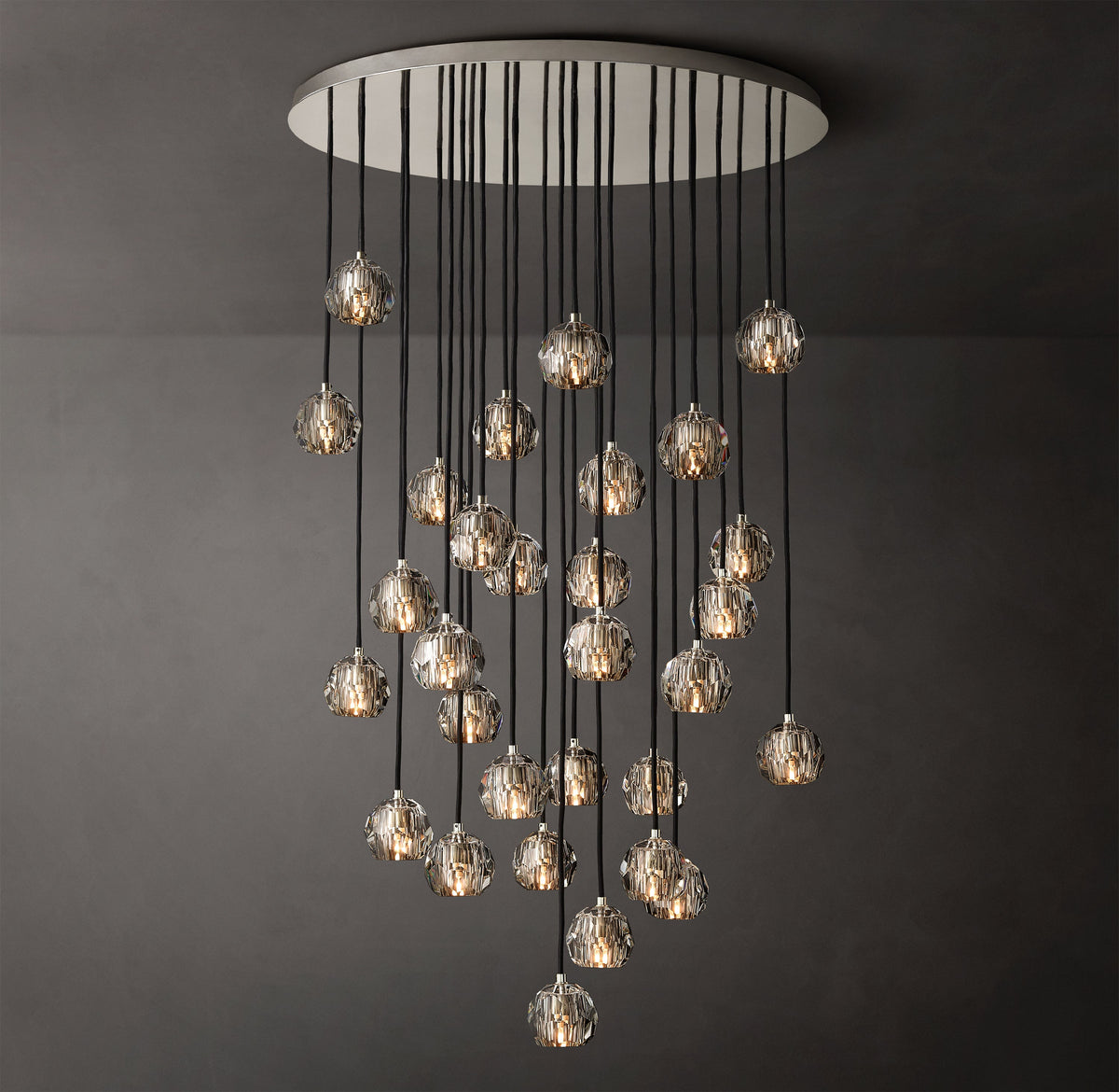 Heritage Boule De Cristal Clear Glass Round Cluster Chandelier – 40" Polished Nickel — view 1