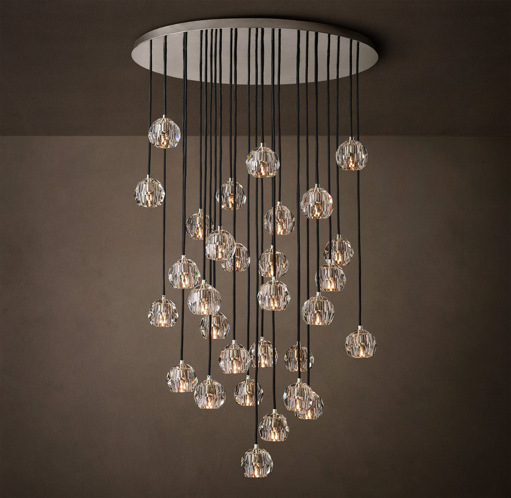 Heritage Boule De Cristal Clear Glass Round Cluster Chandelier – 40" Polished Nickel — view 3