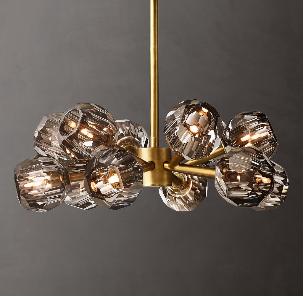 Heritage Boule De Cristal Smoke Glass Round Chandelier – 24" Lacquered Burnished Brass — view 1