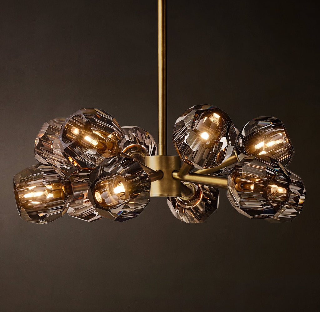 Heritage Boule De Cristal Smoke Glass Round Chandelier – 24" Lacquered Burnished Brass — view 3