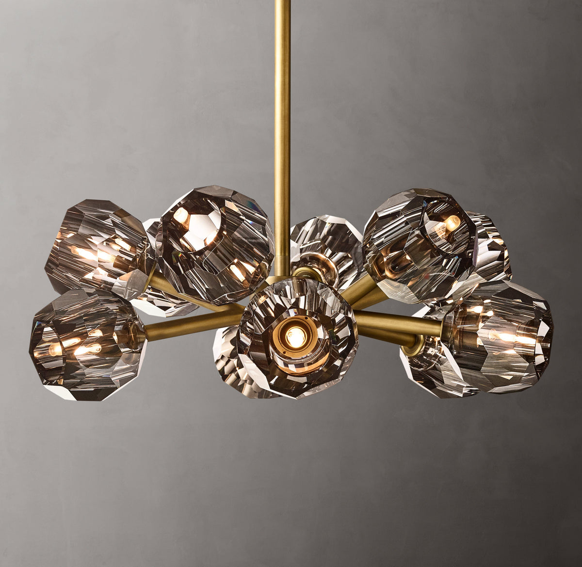 Heritage Boule De Cristal Smoke Glass Round Chandelier – 24" Lacquered Burnished Brass — view 4
