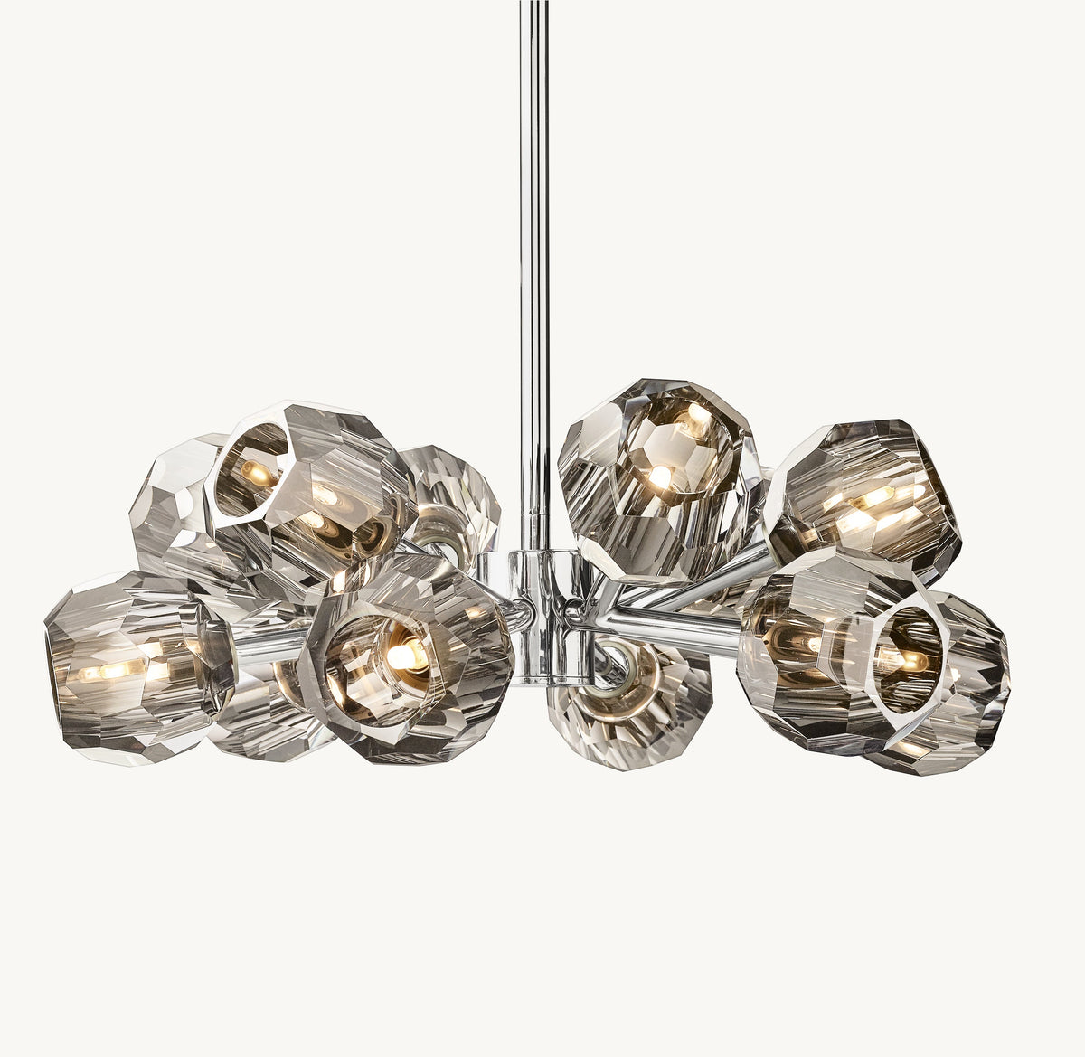 Heritage Boule De Cristal Smoke Glass Round Chandelier – 24" Polished Nickel — view 1