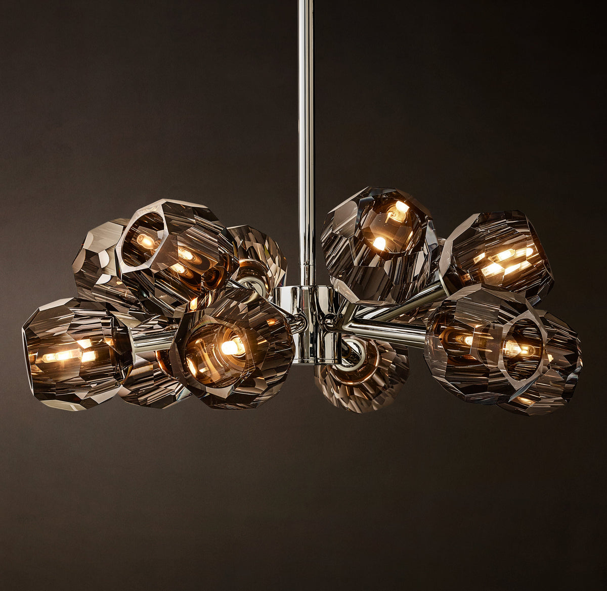 Heritage Boule De Cristal Smoke Glass Round Chandelier – 24" Polished Nickel — view 2