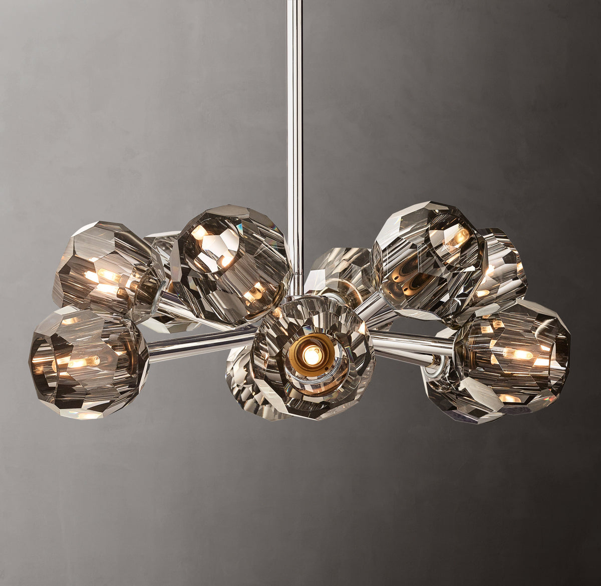 Heritage Boule De Cristal Smoke Glass Round Chandelier – 24" Polished Nickel — view 3