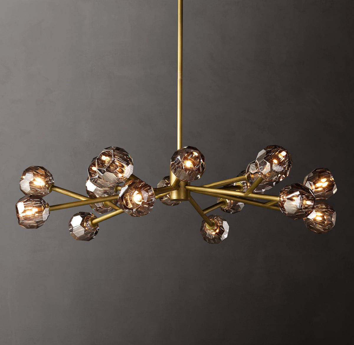 Heritage Boule De Cristal Smoke Glass Round Chandelier – 48" Lacquered Burnished Brass — view 1