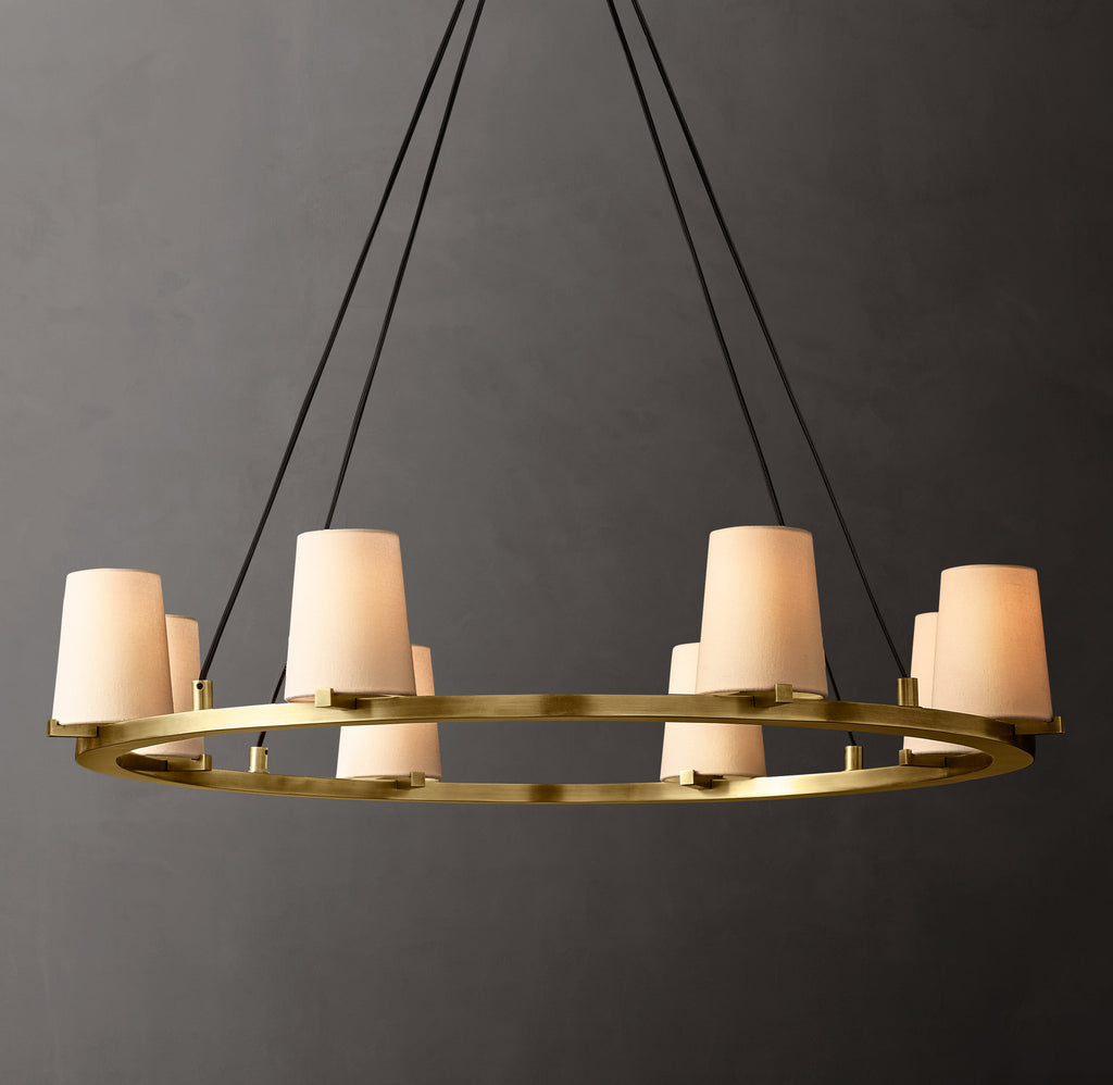 Artisan Pauillac Fabric Shade Round Chandelier – 36" Lacquered Burnished Brass — view 1