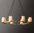 Artisan Pauillac Fabric Shade Round Chandelier – 36" Lacquered Burnished Brass — view 1